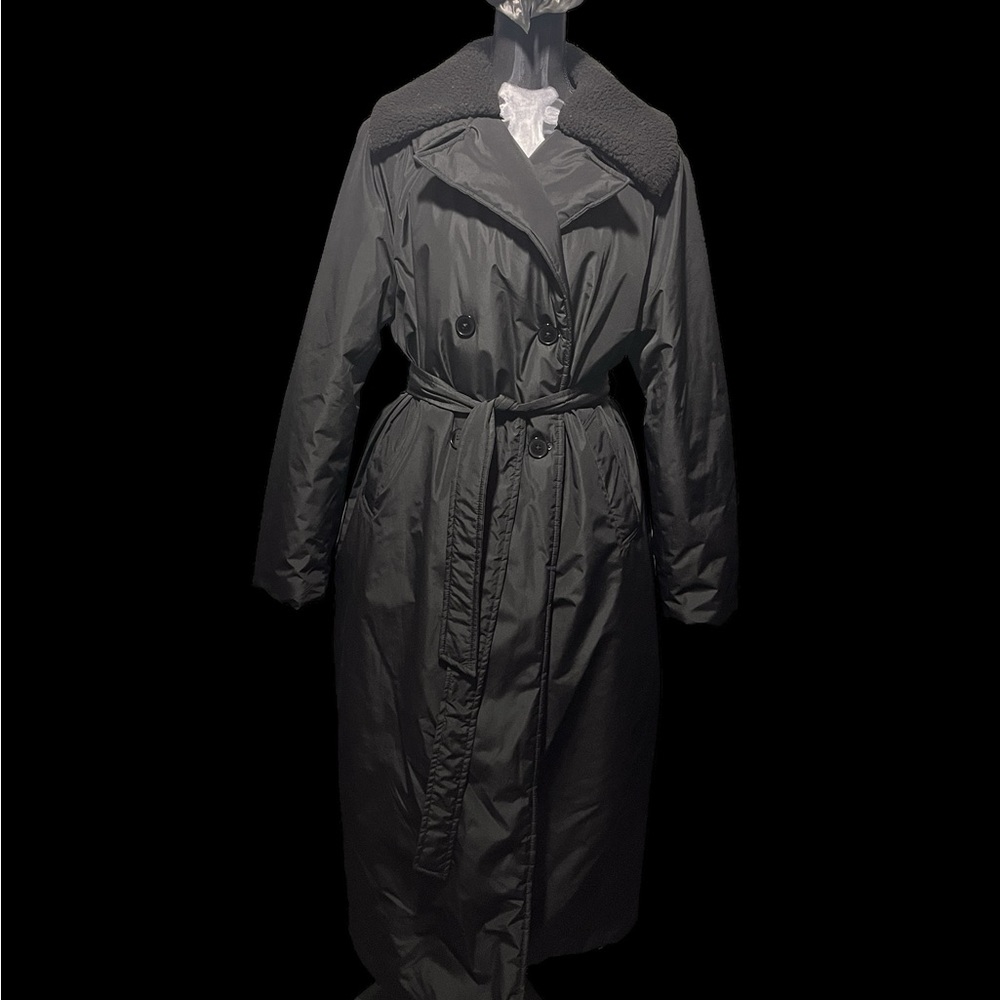 NA-KD recycled padded trench coat black long